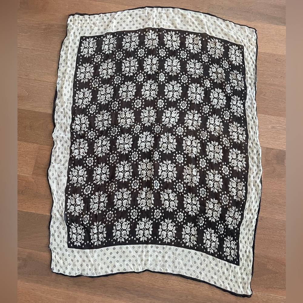 Black and White Floral Scarf